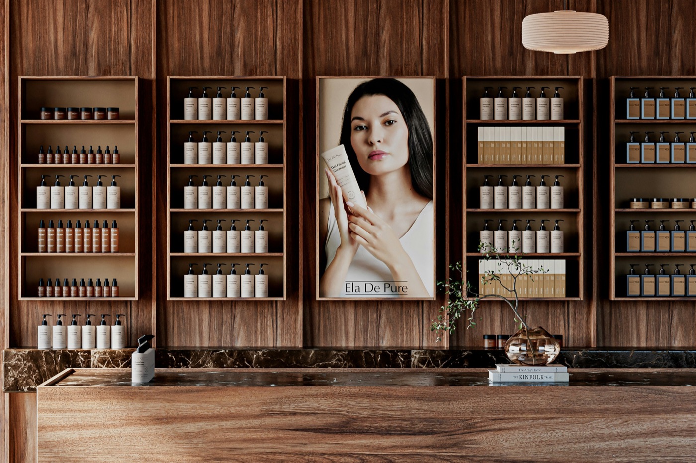 Empfangsbereich des AUREA-Studios mit warmem, minimalistischem Interieur
